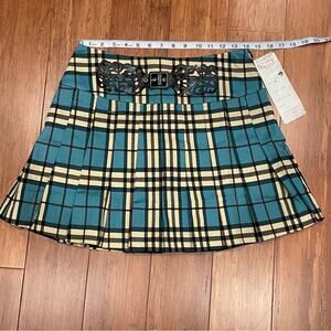 SD II Plaid Mini Skirt Pleated Teal Cream Black Size M Anime Cosplay Clueless